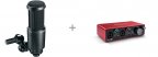 Audio-Technica AT2020 -kondensaattorimikrofoni ja Focusrite Scarlett 2i2 3rd Gen -USB-äänikortti