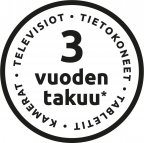 Kolmen vuoden takuu televisioille, tietokoneille, kameroille ja tableteille