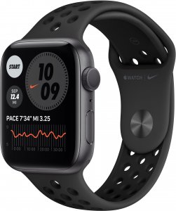 Apple Watch Nike Series 6 (GPS) 44 mm tähtiharmaa alumiinikuori ja antrasiitti/musta Nike Sport ‑ranneke, MG173