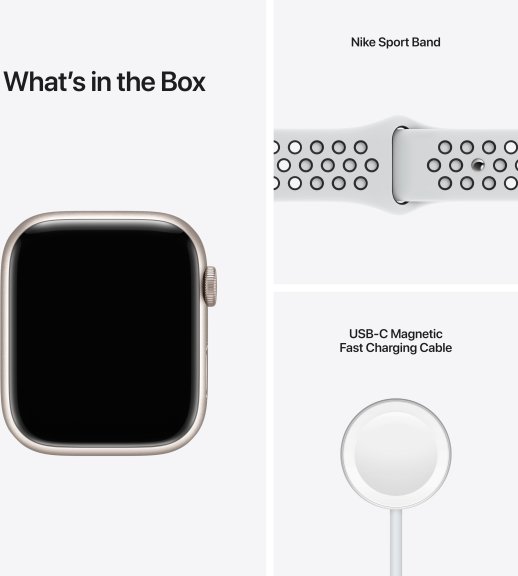 Apple Watch Nike Series 7 (GPS + Cellular) 45 mm tähtivalkea alumiinikuori  ja Pure Platinum/musta Nike Sport -ranneke (MKL43) – Apple Watch Series 7 – Apple  Watch – Älykellot – Kellot – Verkkokauppa.com