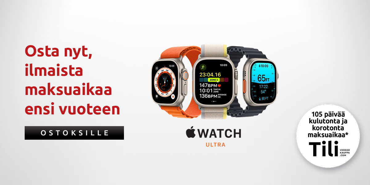 Apple Watch Ultra - Osta nyt, ilmaista maksuaikaa ensi vuoteen. Tarjous voimassa 5.-11.12.2022. Tästä ostoksille!