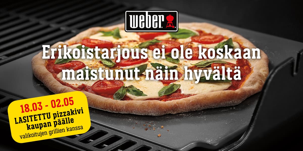 Weber erikoistarjous ei ole koskaan maistunut näin hyvältä. 18.3.-2.5.2023 lasitettu pizzakivi kaupan päälle valikoitujen grillien kanssa