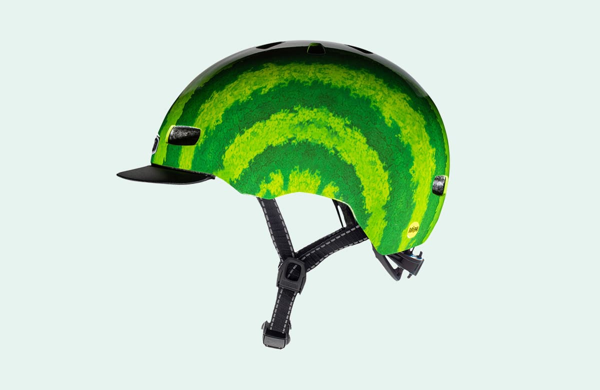 Vesimelonikuvioinen, vihreä pyöräilykypärä