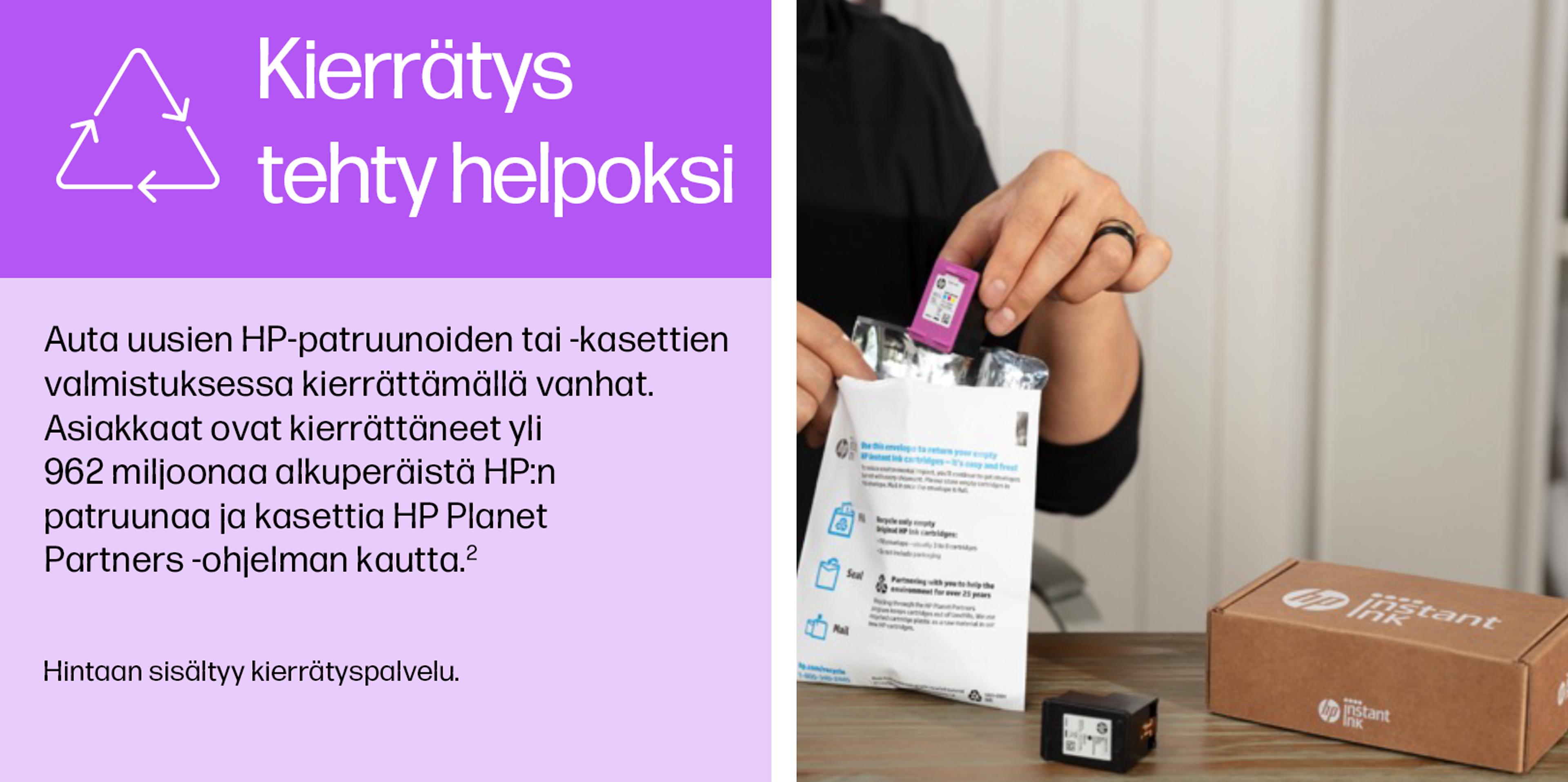 Kierrätys tehty helpoksi. Hintaan sisältyy kierrätyspalvelu.