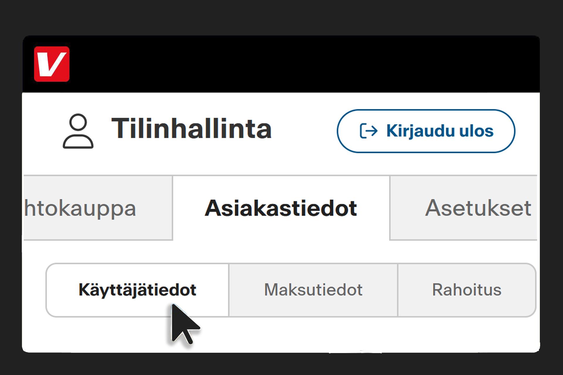 Ikkuna auki asiakastiedoissa Hiiren kursori muokkaus painikkeen vieressä.