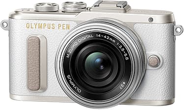 Olympus PEN E-PL8 -mikrojärjestelmäkamera, valkoinen + pannukakkuobjektiivi