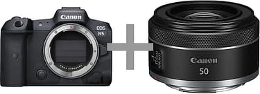 Canon EOS R5 -järjestelmäkamera + RF 50mm 1.8 -objektiivi