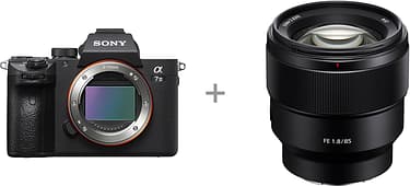 Sony A7 III -järjestelmäkamera, runko + 85 mm f/1.8 -objektiivi