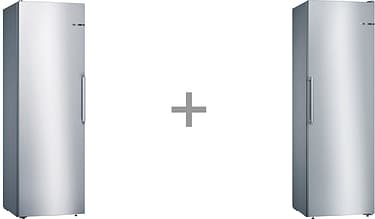 Bosch KSV36VI3P Serie 4 -jääkaappi ja Bosch GSN36VI3P Serie 4 -kaappipakastin, teräs