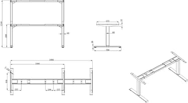 Elfen Ergodesk Pro -sähköpöydän runko, mattamusta, kuva 3