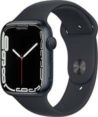 Apple Watch Series 7 (GPS) 45 mm keskiyön­sininen alumiinikuori ja keskiyönsininen urheiluranneke (MKN53)