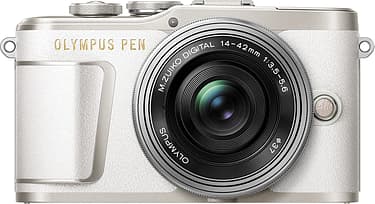 Olympus PEN E-PL9 -mikrojärjestelmäkamera, valkoinen + pannukakkuobjektiivi