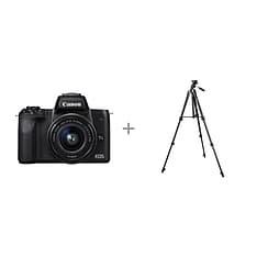 Canon EOS M50 -mikrojärjestelmäkamera, musta + 15-45 mm -objektiivi + jalusta