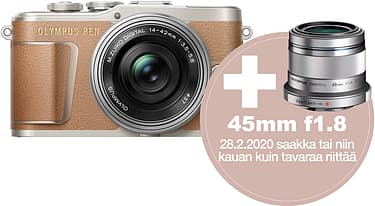 Olympus PEN E-PL9 -mikrojärjestelmäkamera, ruskea + pannukakkuobjektiivi + 45mm f/1.8, kuva 2