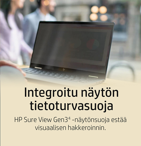 Integroitu näytön tietoturvasuoja: HP Sure ViewGen3 (4) -näytönsuoja estää visuaalisen hakkeroinnin.