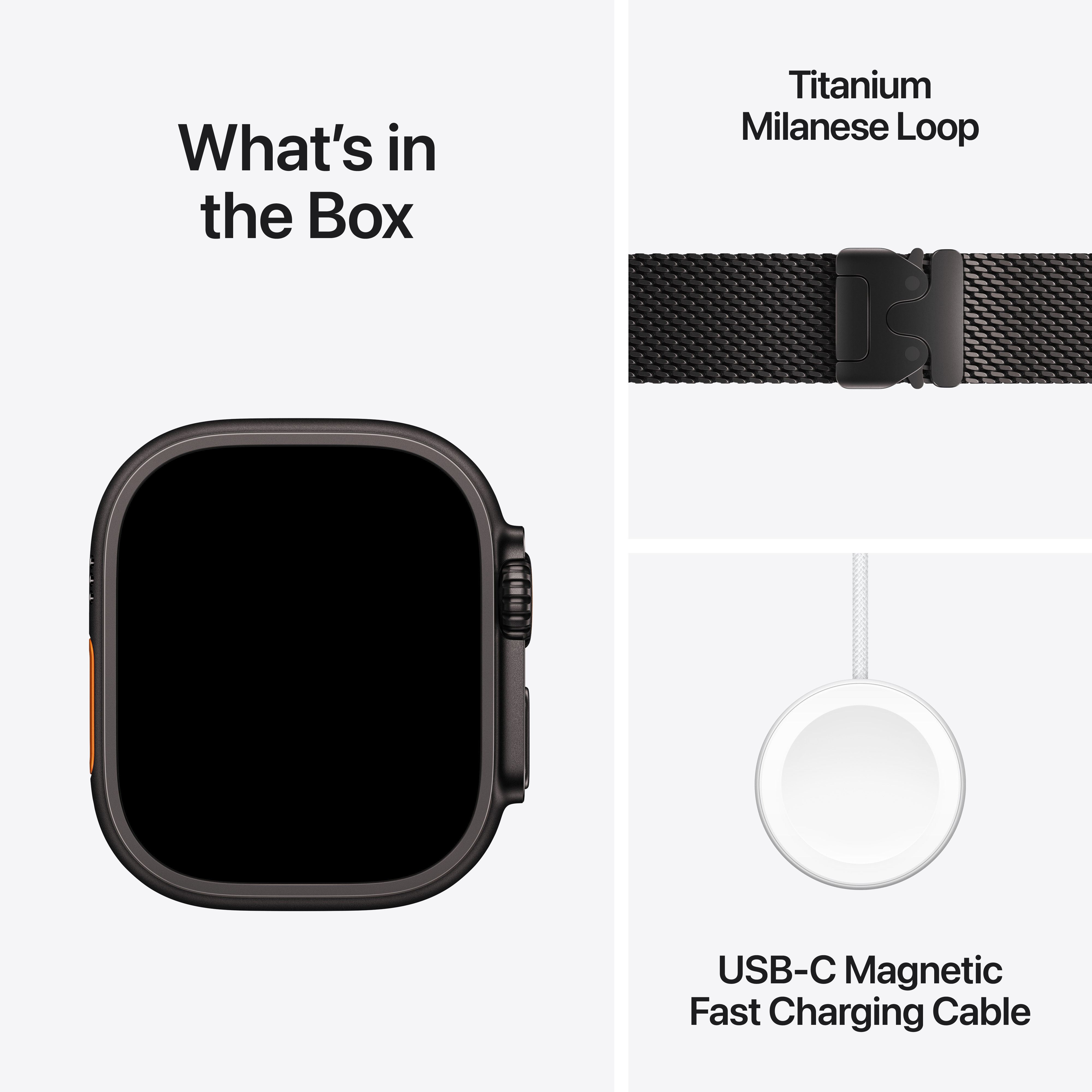 Apple Watch Ultra 3 (GPS + Cellular) 49 mm musta titaanikuori ja musta milanolaisranneke, keskikokoinen