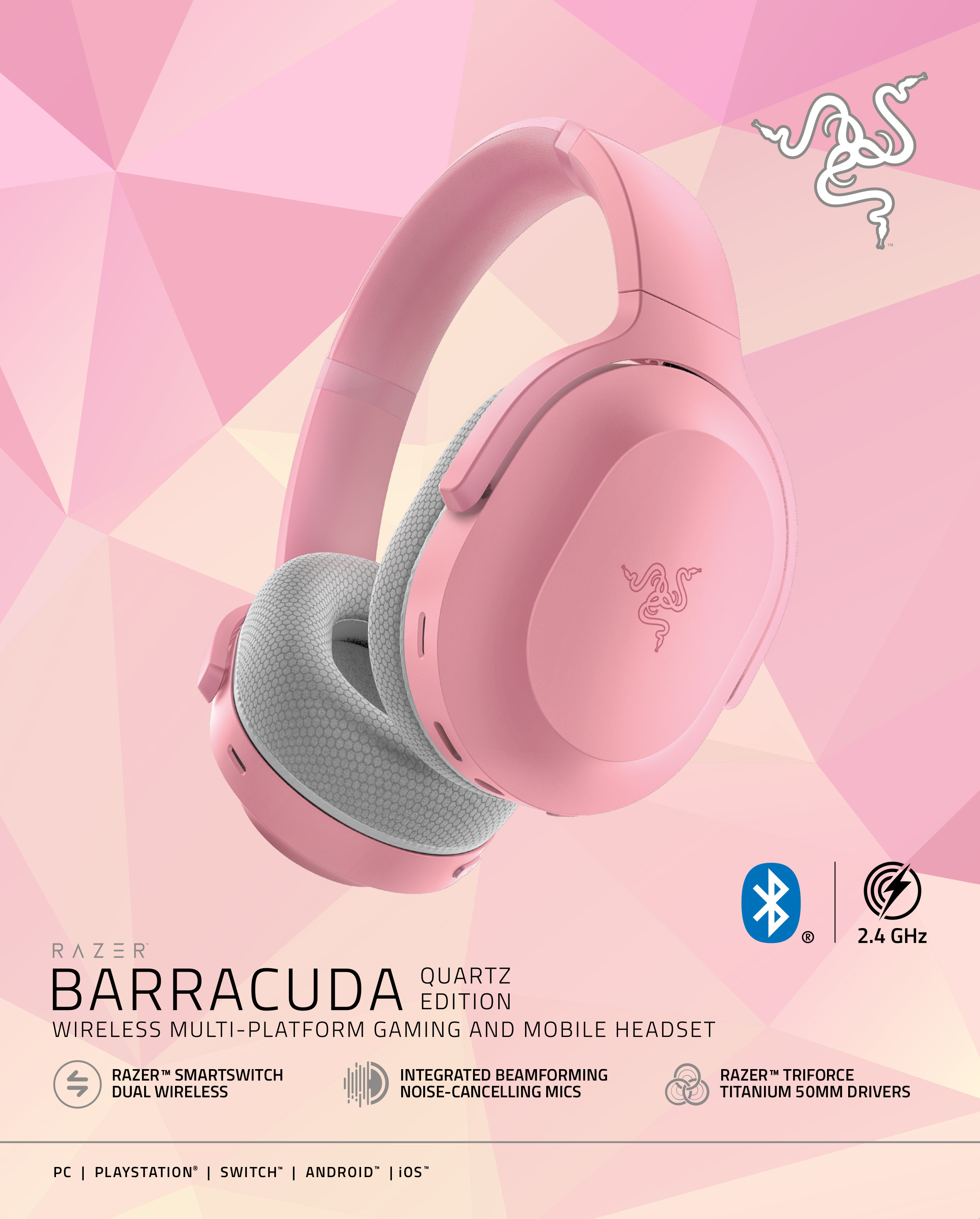 Razer Barracuda -langattomat kuulokkeet, pinkki