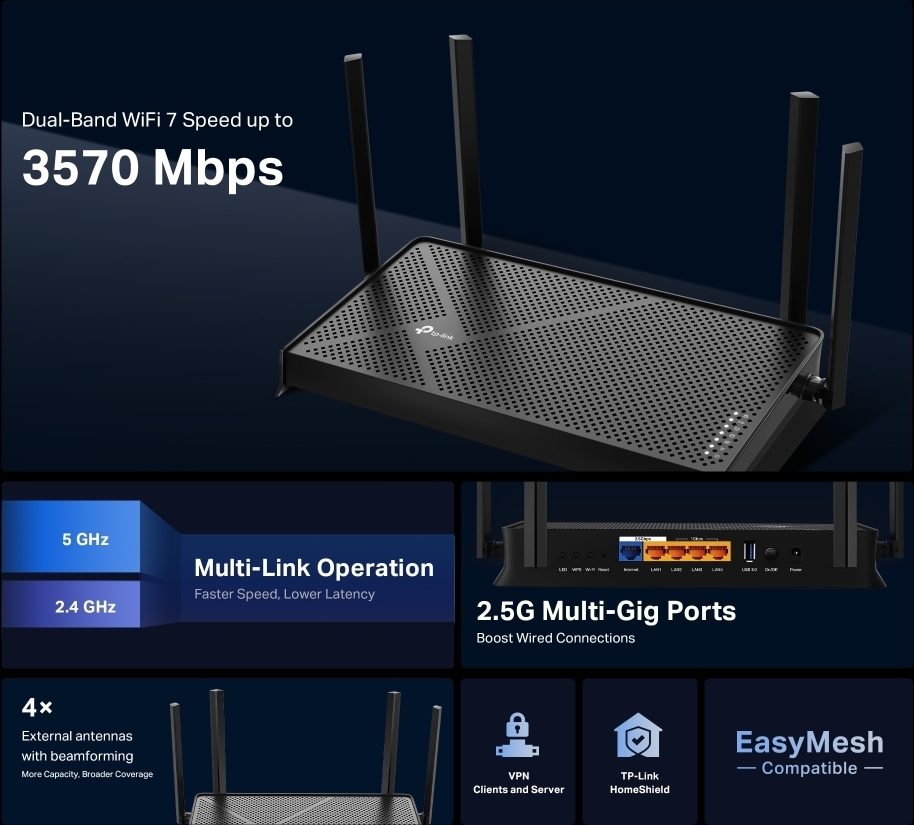 TP-LINK Archer BE230 Dual-Band WiFi 7 -reititin