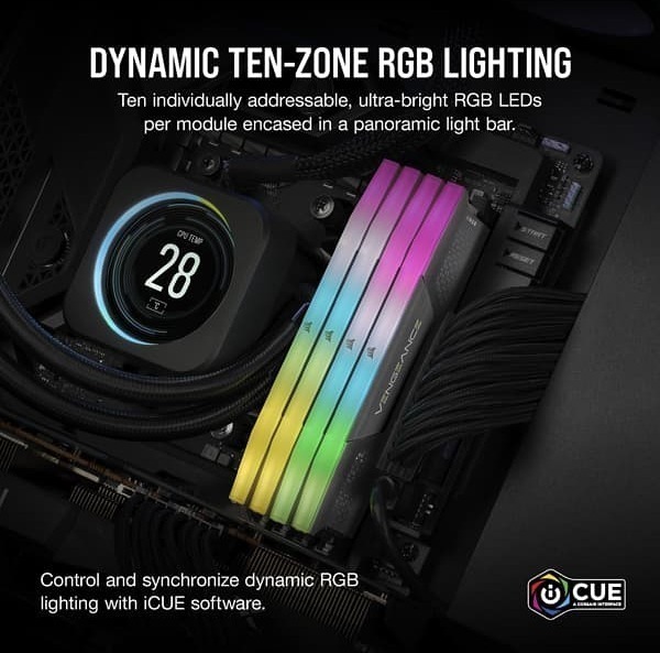 Corsair Vengeance RGB DDR5 6000 MHz CL36 32 Gt -muistimodulipaketti, harmaa