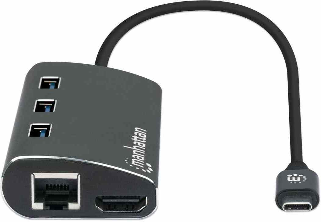 Manhattan Superspeed USB-C-Hubi, 6 porttia, kortinlukijat