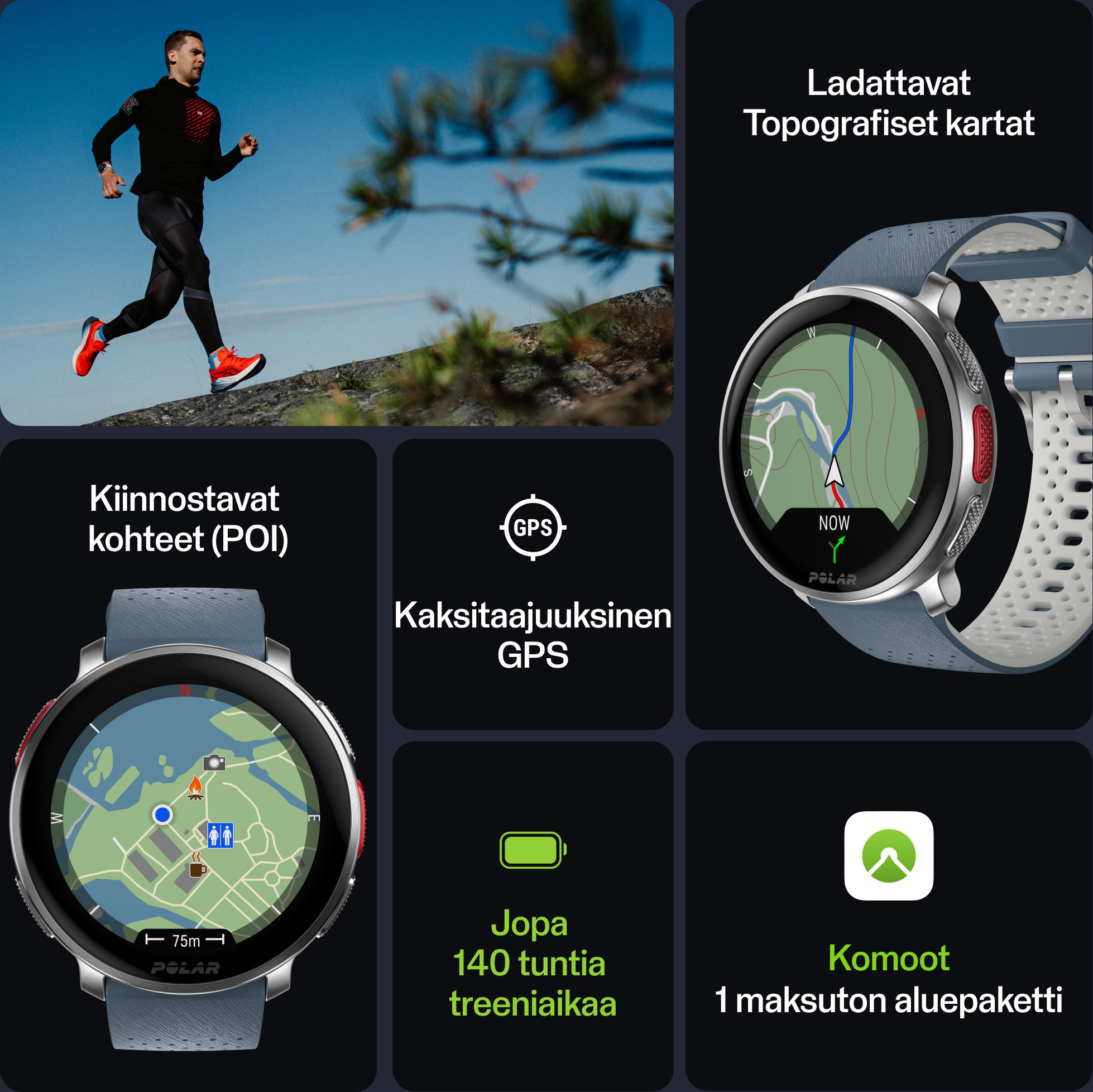 Polar Vantage V3 -premium-urheilukello, musta