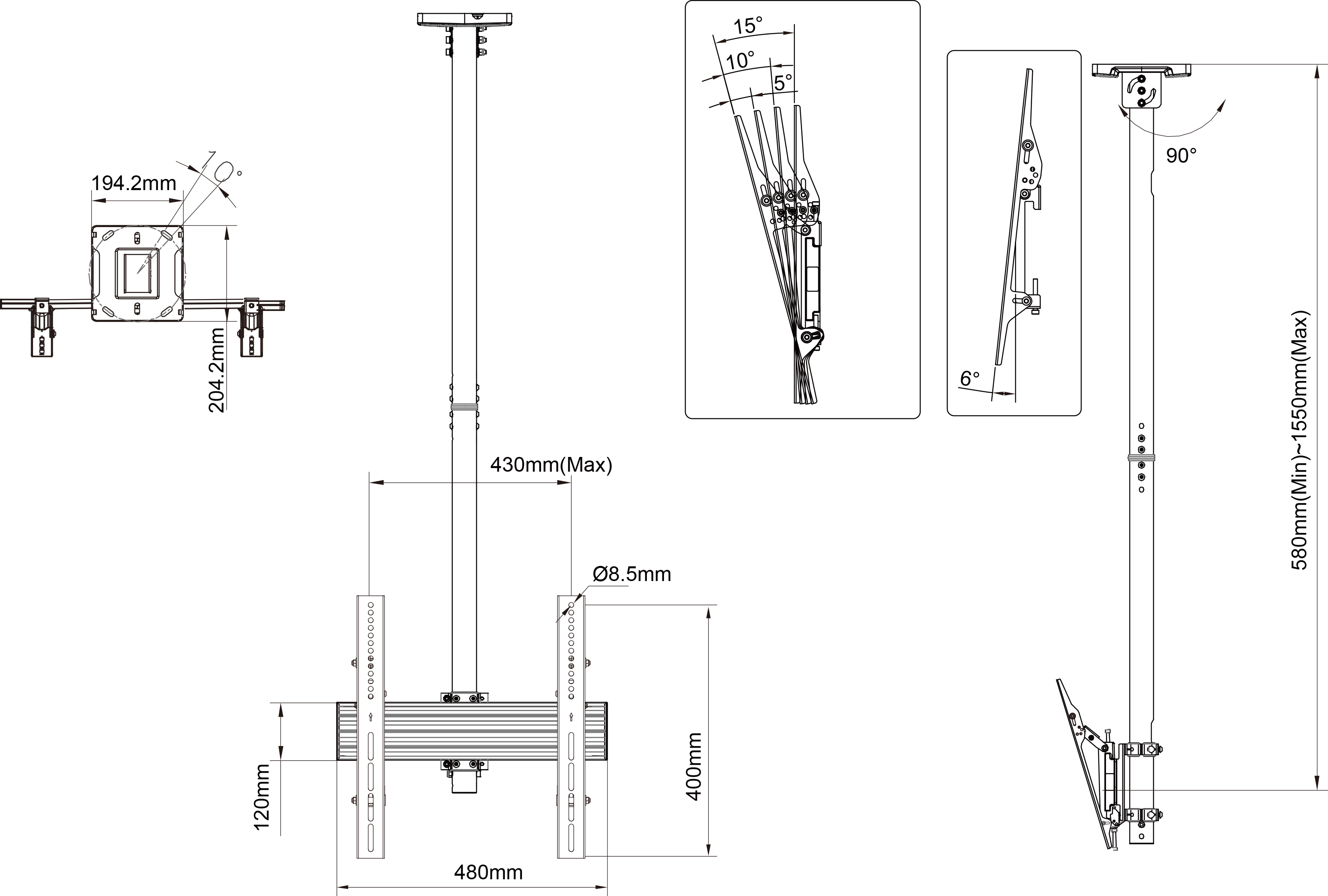 Multibrackets M Ceiling Mount Pro MBC1U VESA 400 -kattokiinnike 40-65" näytöille