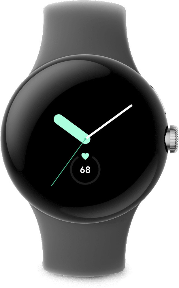 Google Pixel Watch WiFi  -älykello, 41 mm, Polished Silver / Charcoal