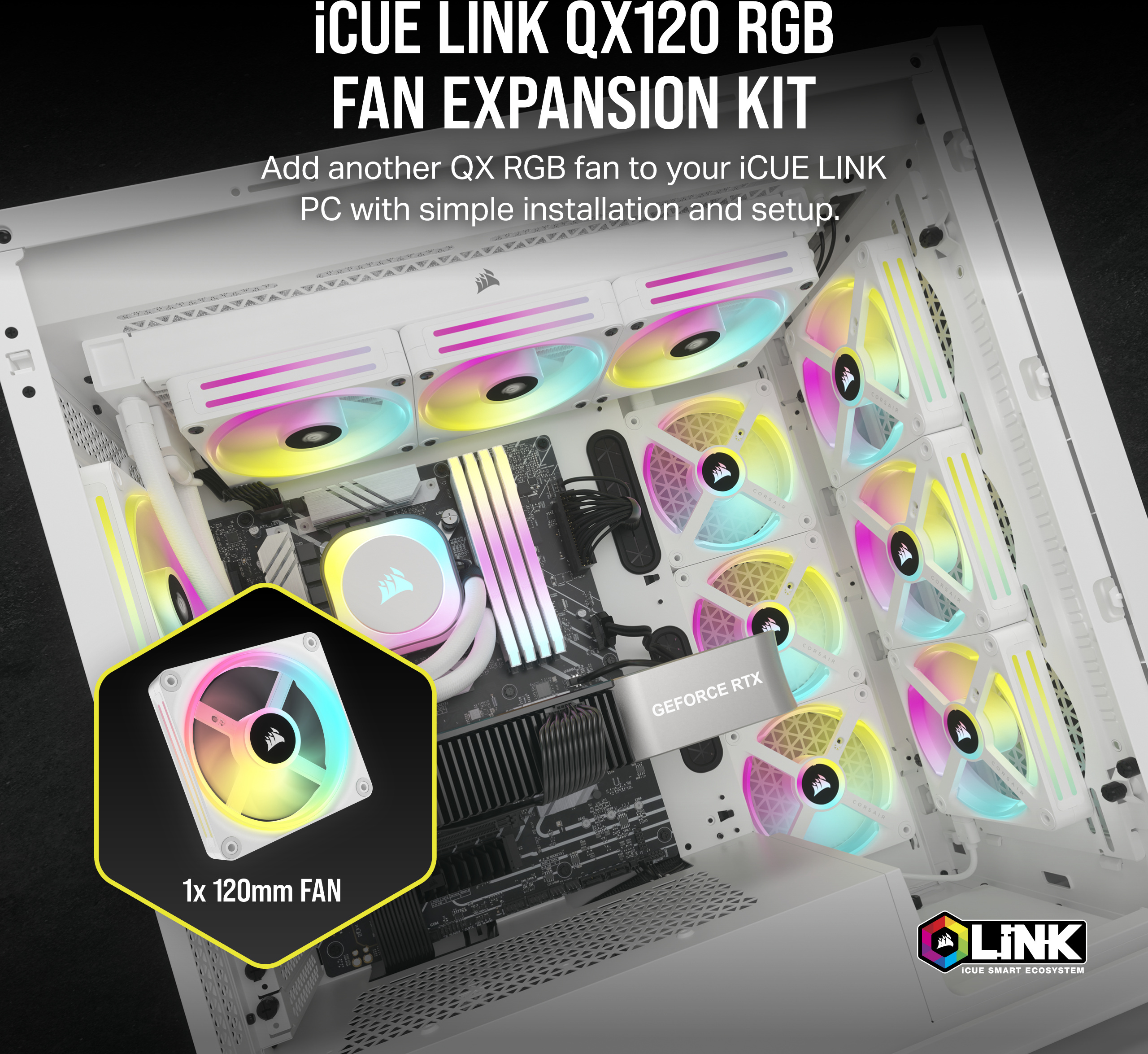 Corsair iCUE LINK QX120 RGB PWM -tuuletin, 120 mm, valkoinen, 1 kpl Expansion Kit