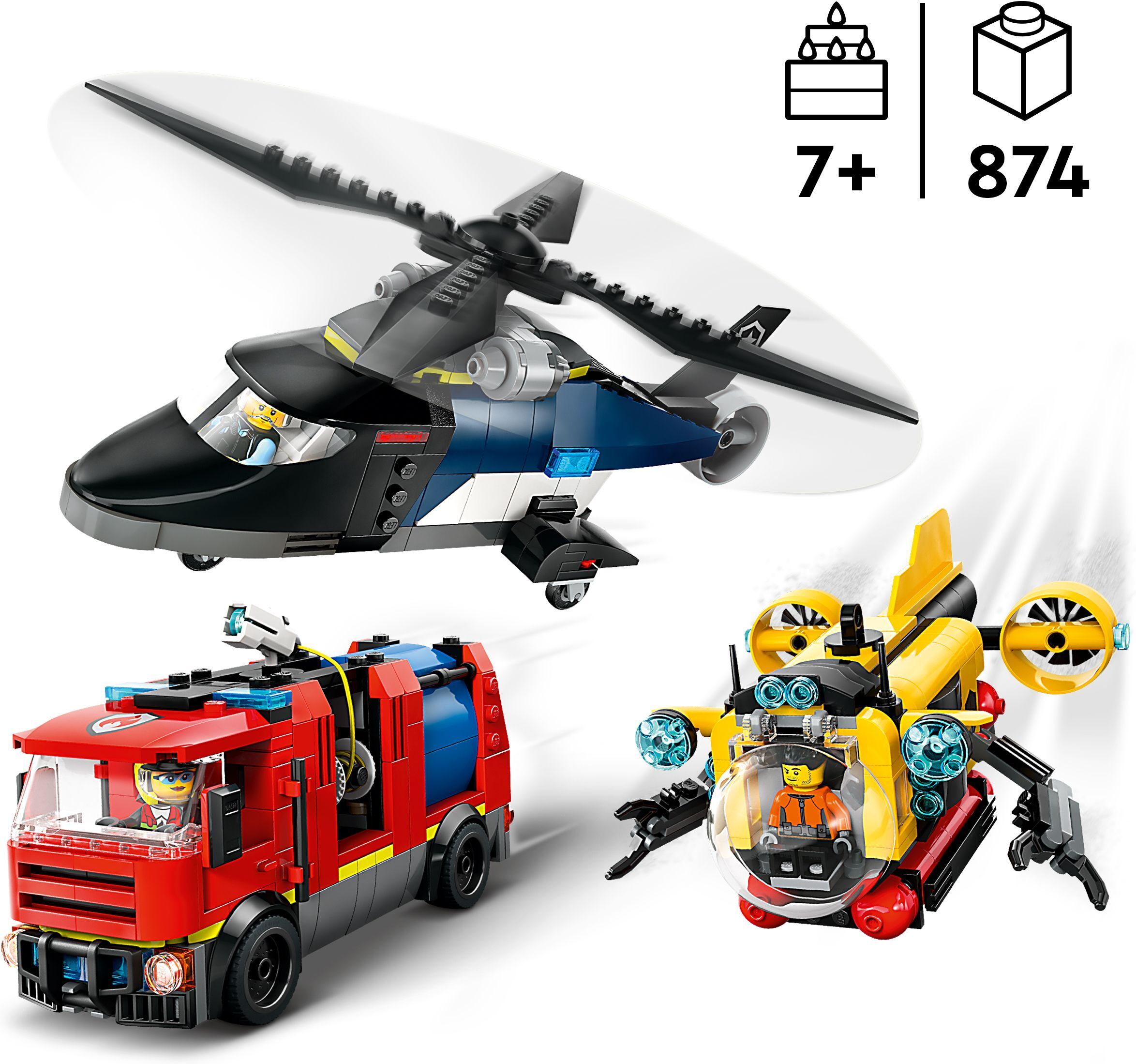 LEGO City 60462 – Helikopteri, paloauto ja sukellusvene yhdessä