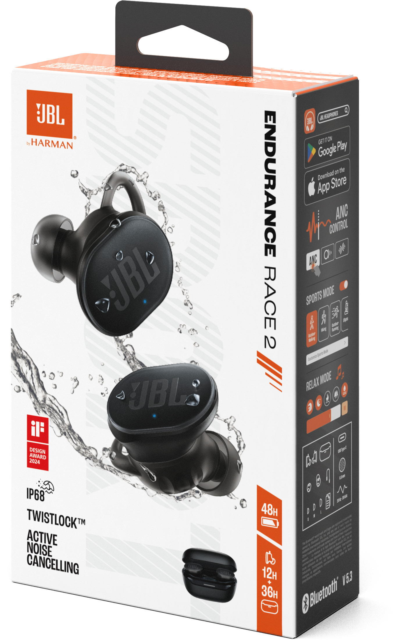 JBL Endurance Race 2 nappikuulokkeet, musta