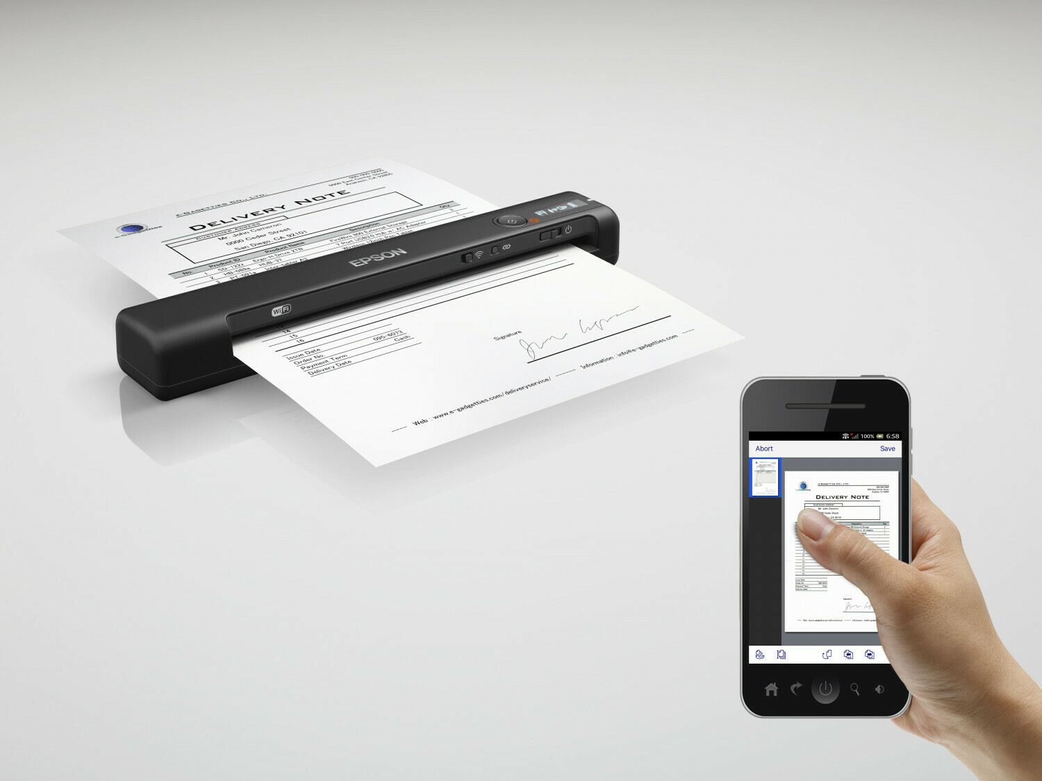 Epson WorkForce ES-60W -A4-mobiiliskanneri, akulla