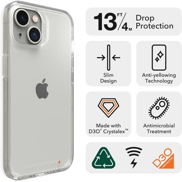 Gear4 D3O Crystal Palace -suojakuori, Apple iPhone 14, läpinäkyvä
