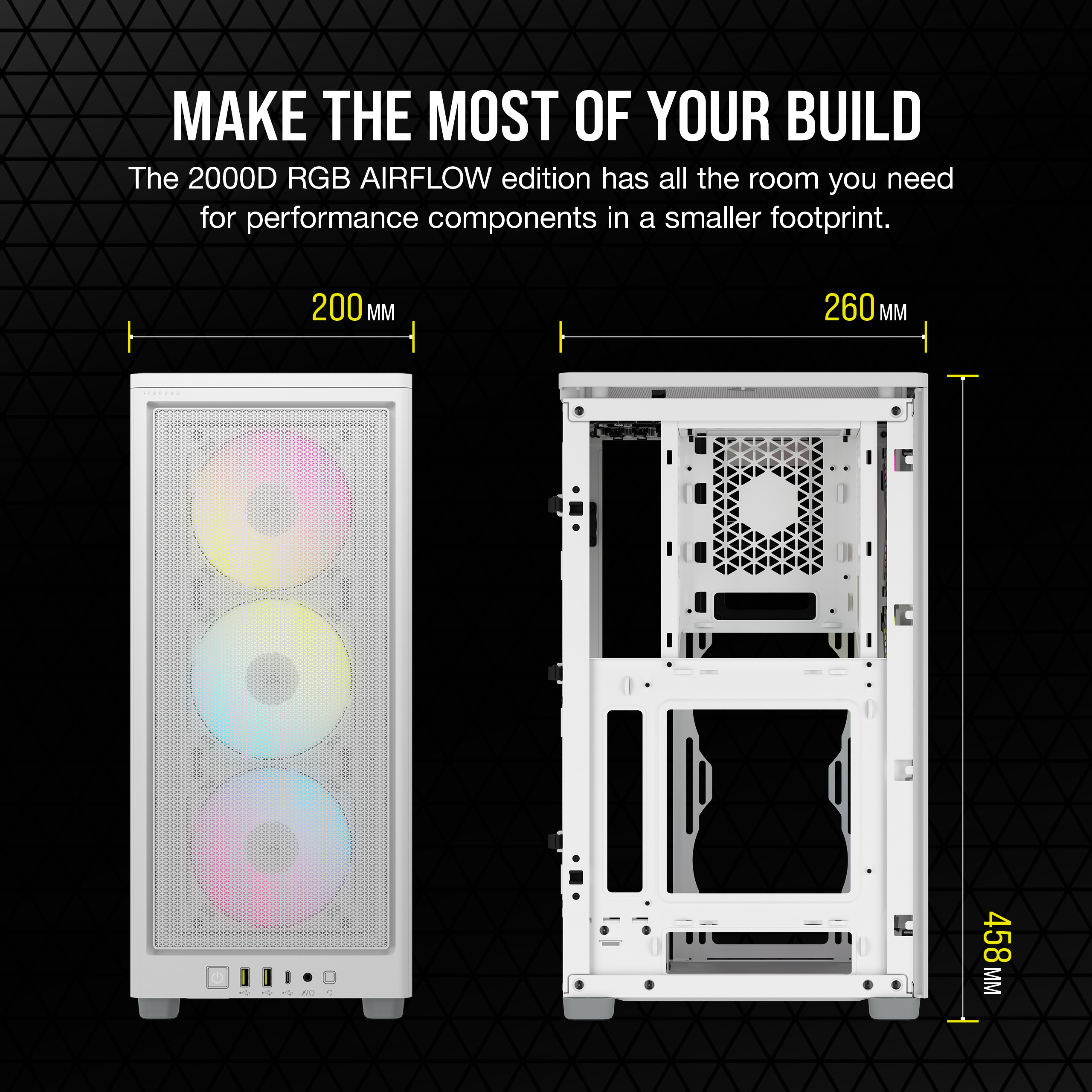 Corsair iCUE 2000D RGB AIRFLOW Mini-ITX-kotelo, valkoinen