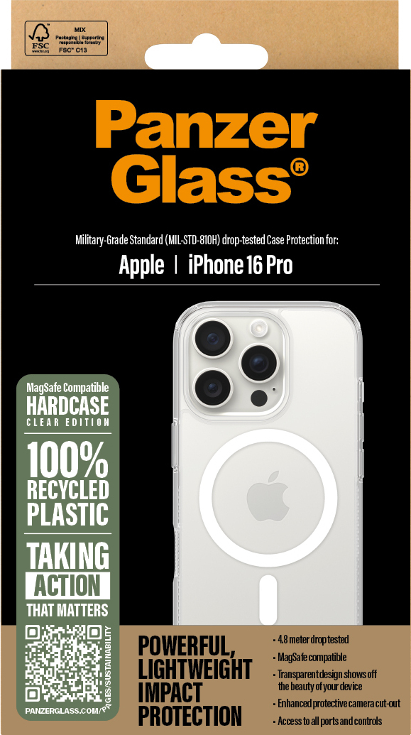 PanzerGlass HardCase Mag Safe -suojakotelo, Apple iPhone 16 Pro, kirkas