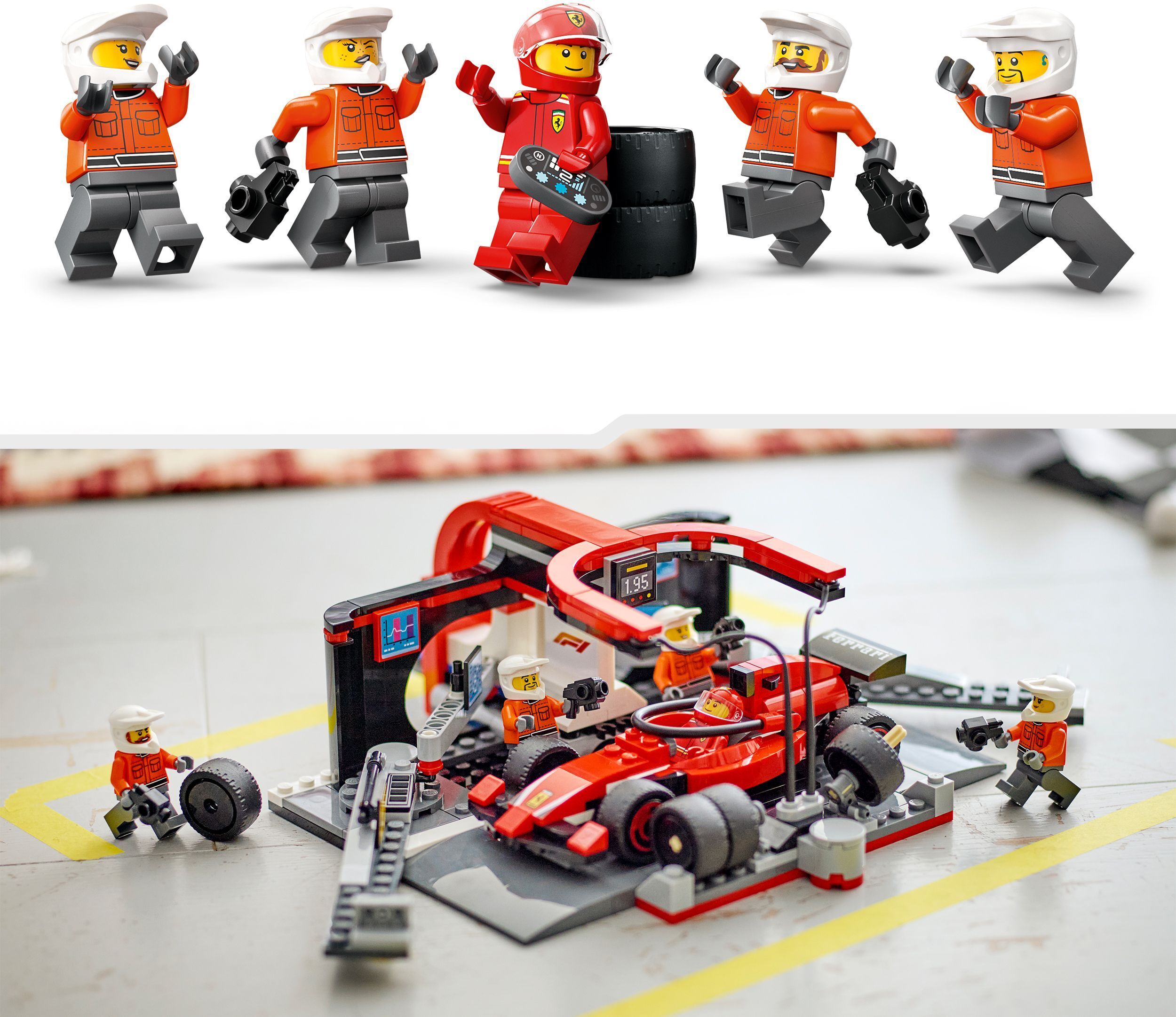 LEGO City 60443 – F1-varikkopysähdys ja varikkomiehistö sekä Ferrari-auto