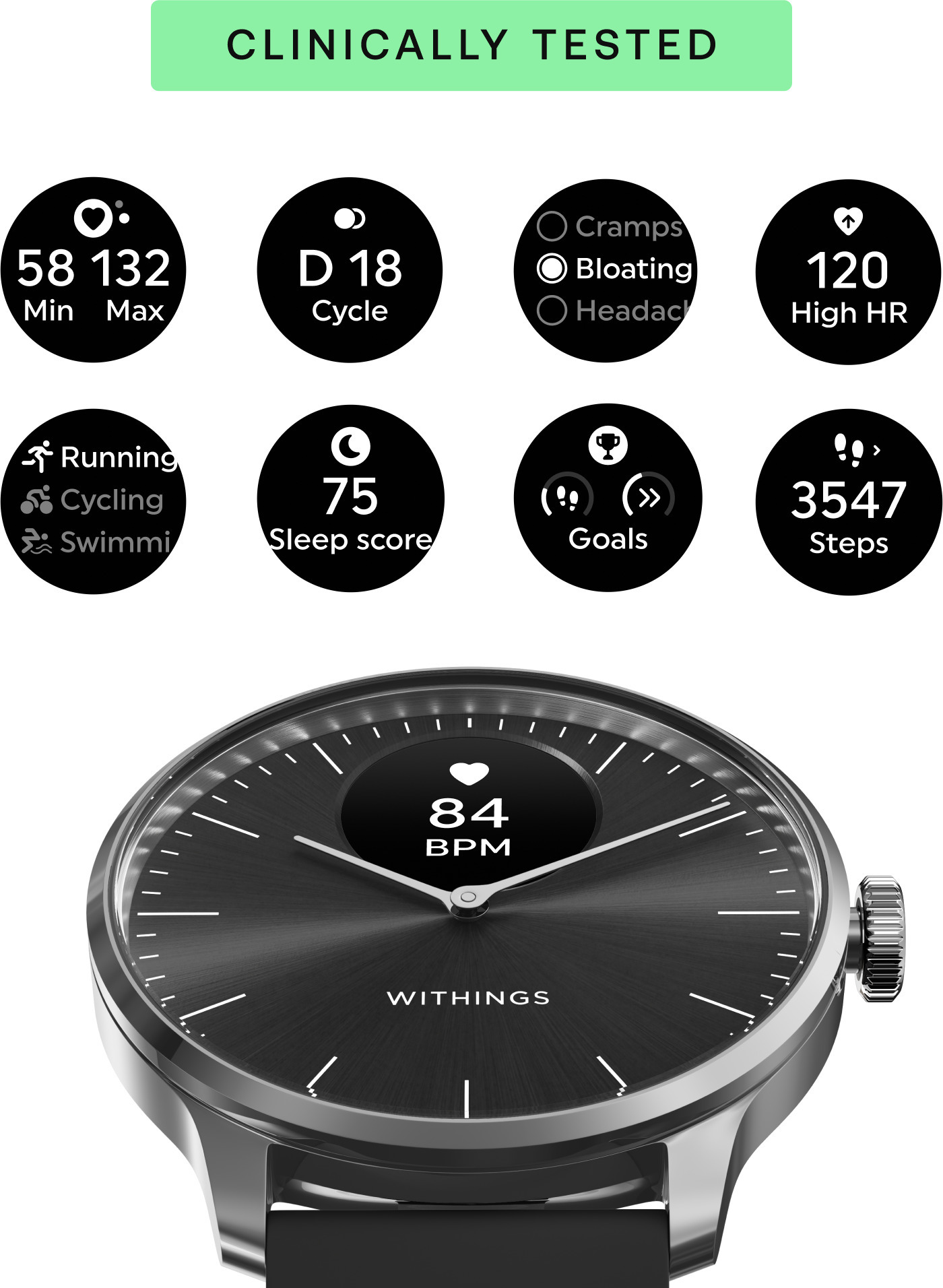 Withings Scanwatch Light -älykello, 37 mm, musta