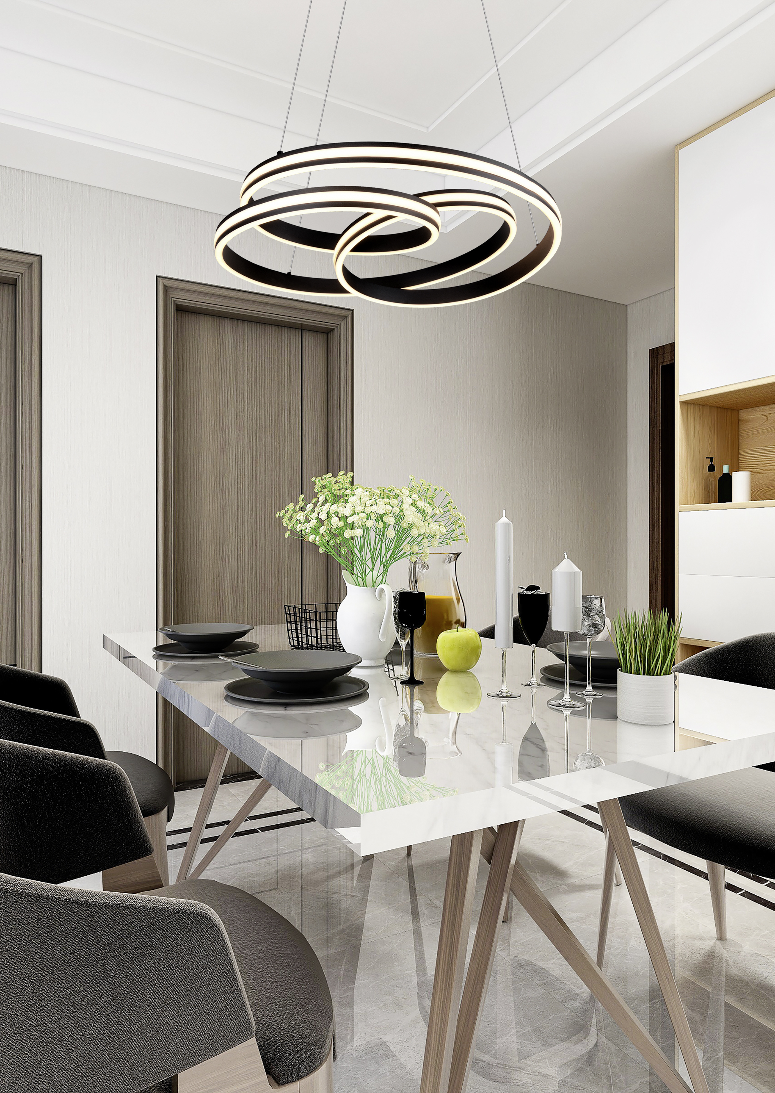 Trio Nuria riippuvalaisin, 7200 lm, 2300/3000/4000 K, LED 60 W, mattamusta