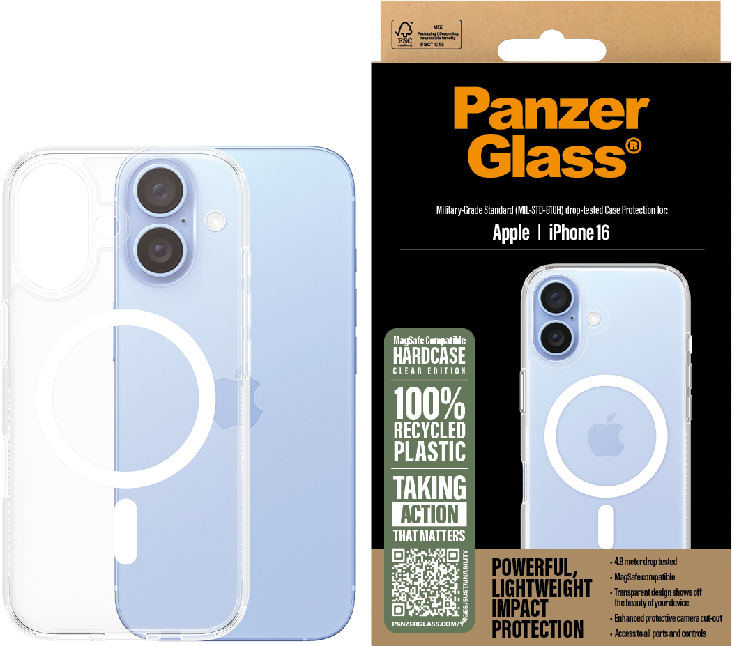PanzerGlass HardCase Mag Safe -suojakotelo, Apple iPhone 16, kirkas