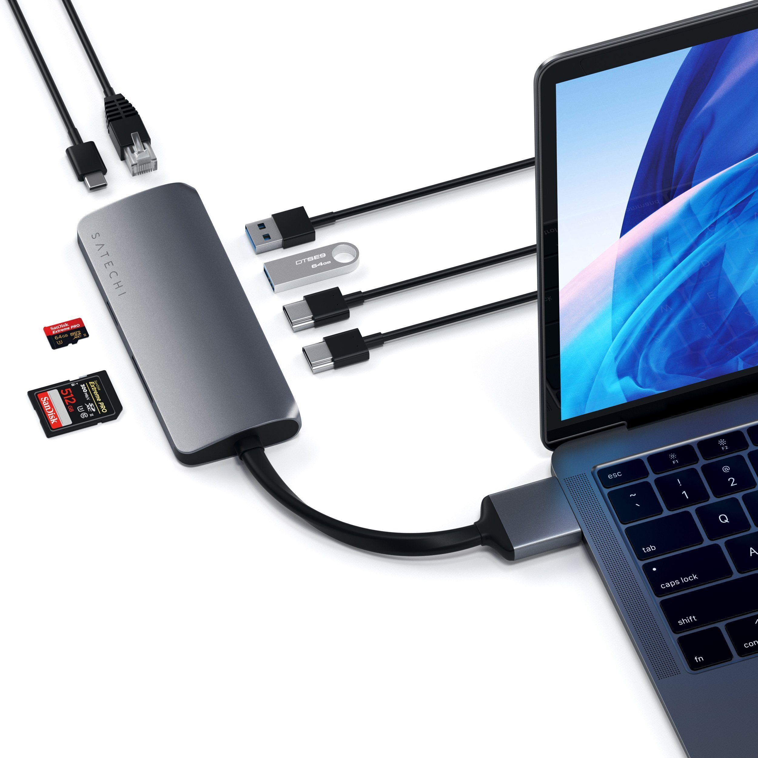 Satechi Type-C Dual Multimedia -adapteri, Space Gray