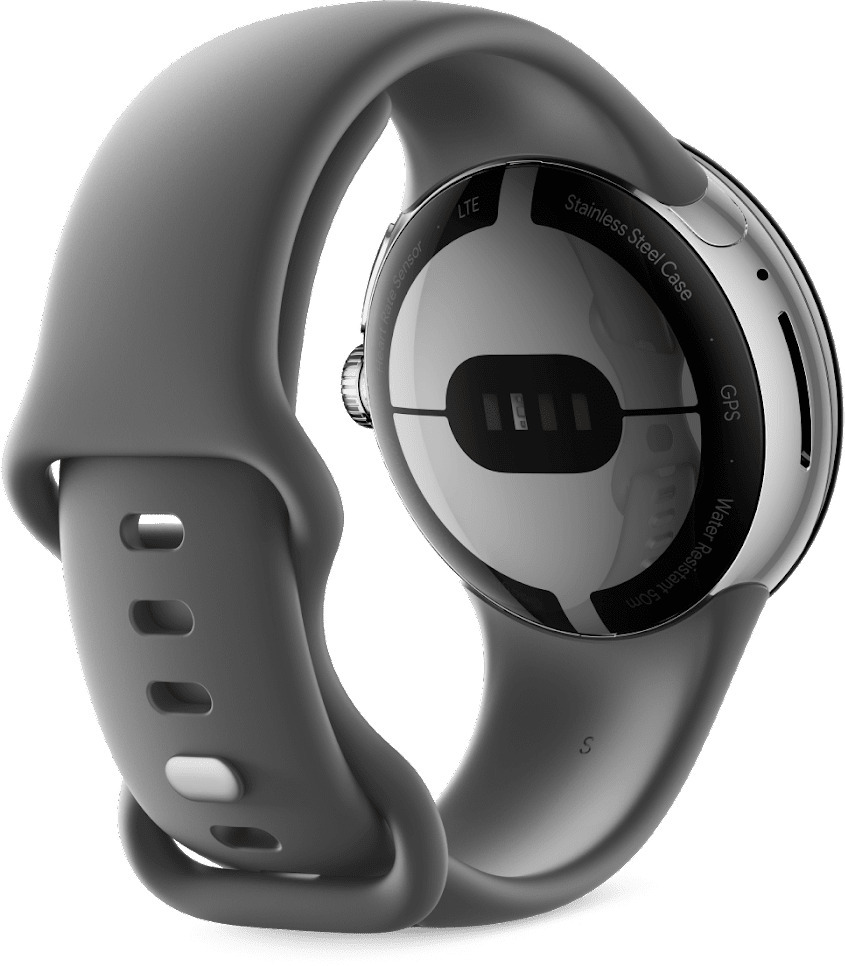 Google Pixel Watch WiFi  -älykello, 41 mm, Polished Silver / Charcoal