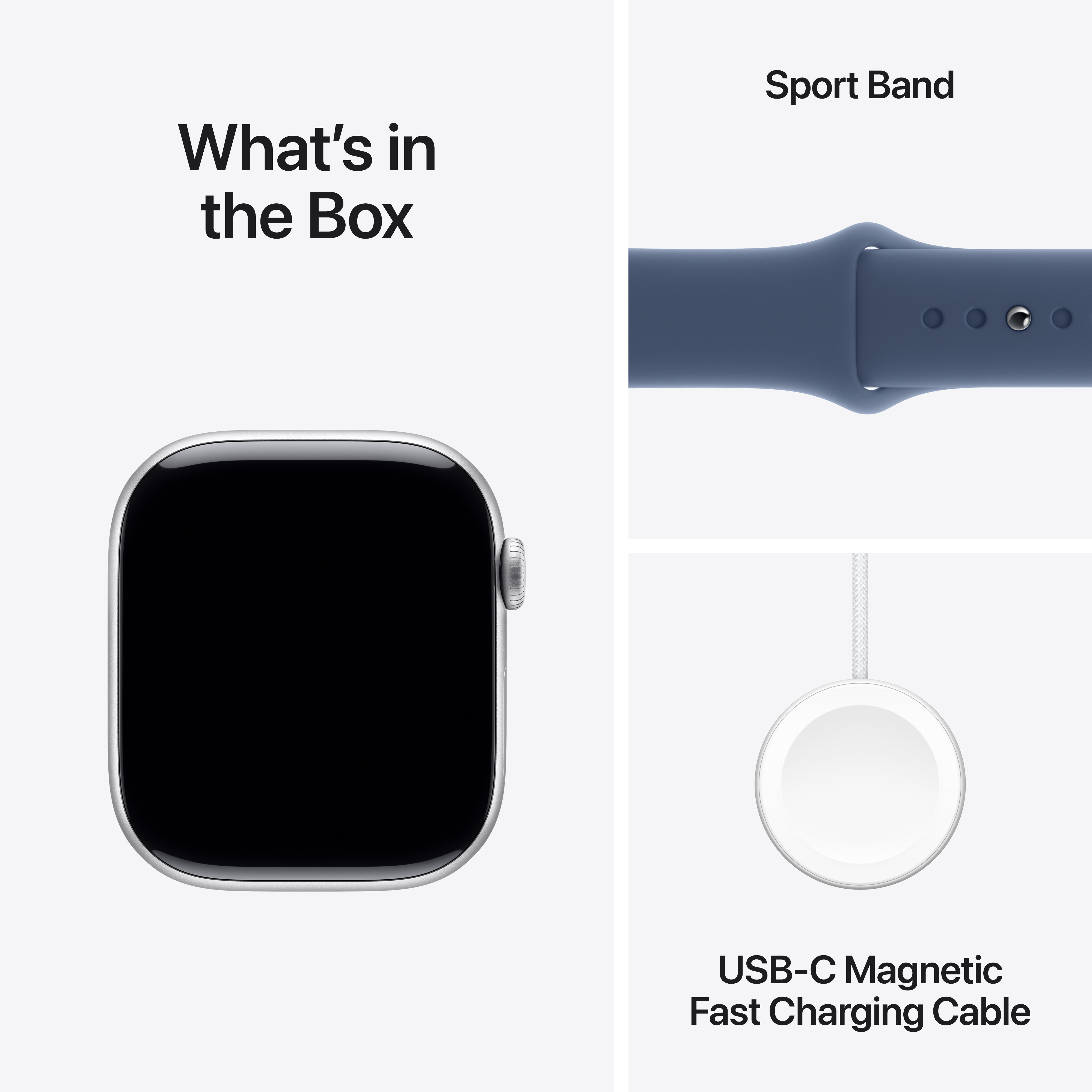 Apple Watch Series 10 (GPS) 46 mm hopea alumiinikuori ja farkunsininen urheiluranneke, M/L (MWWM3)