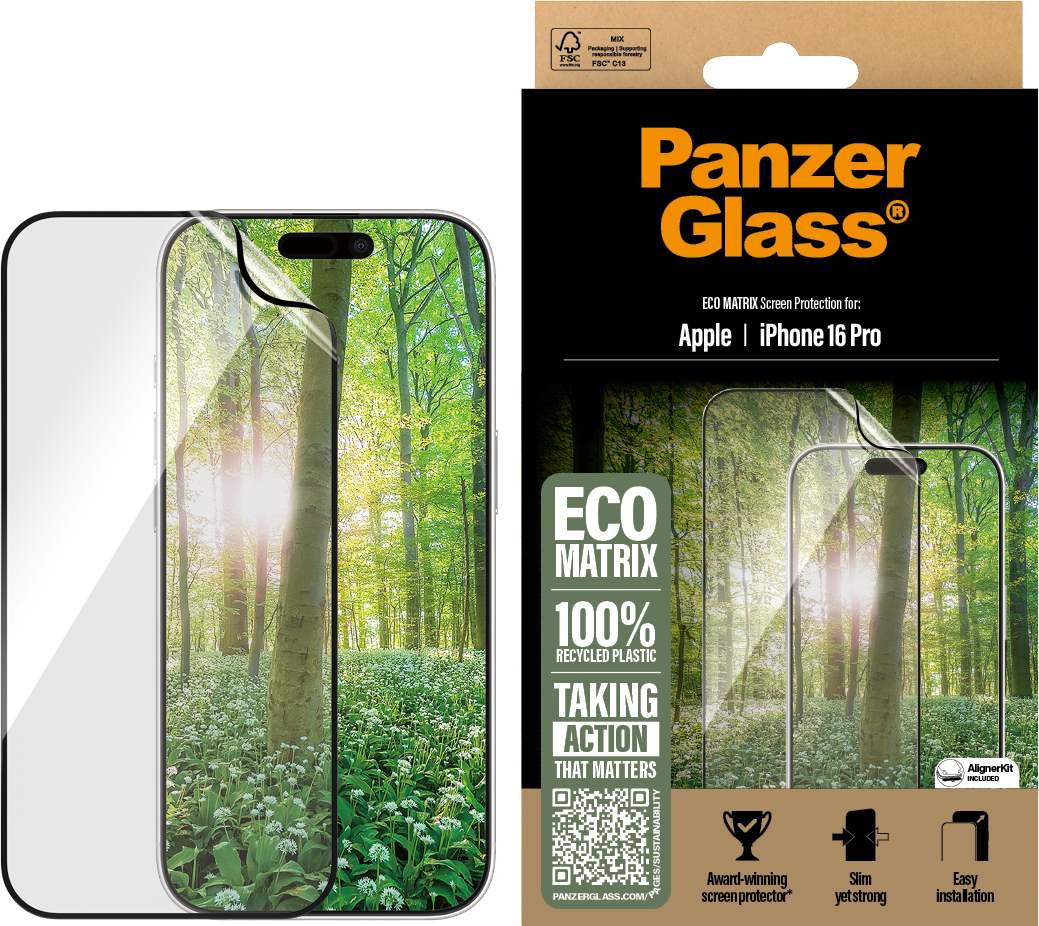 PanzerGlass Eco MATRIX -suojakalvo, Ultra-Wide Fit, Apple iPhone 16 Pro