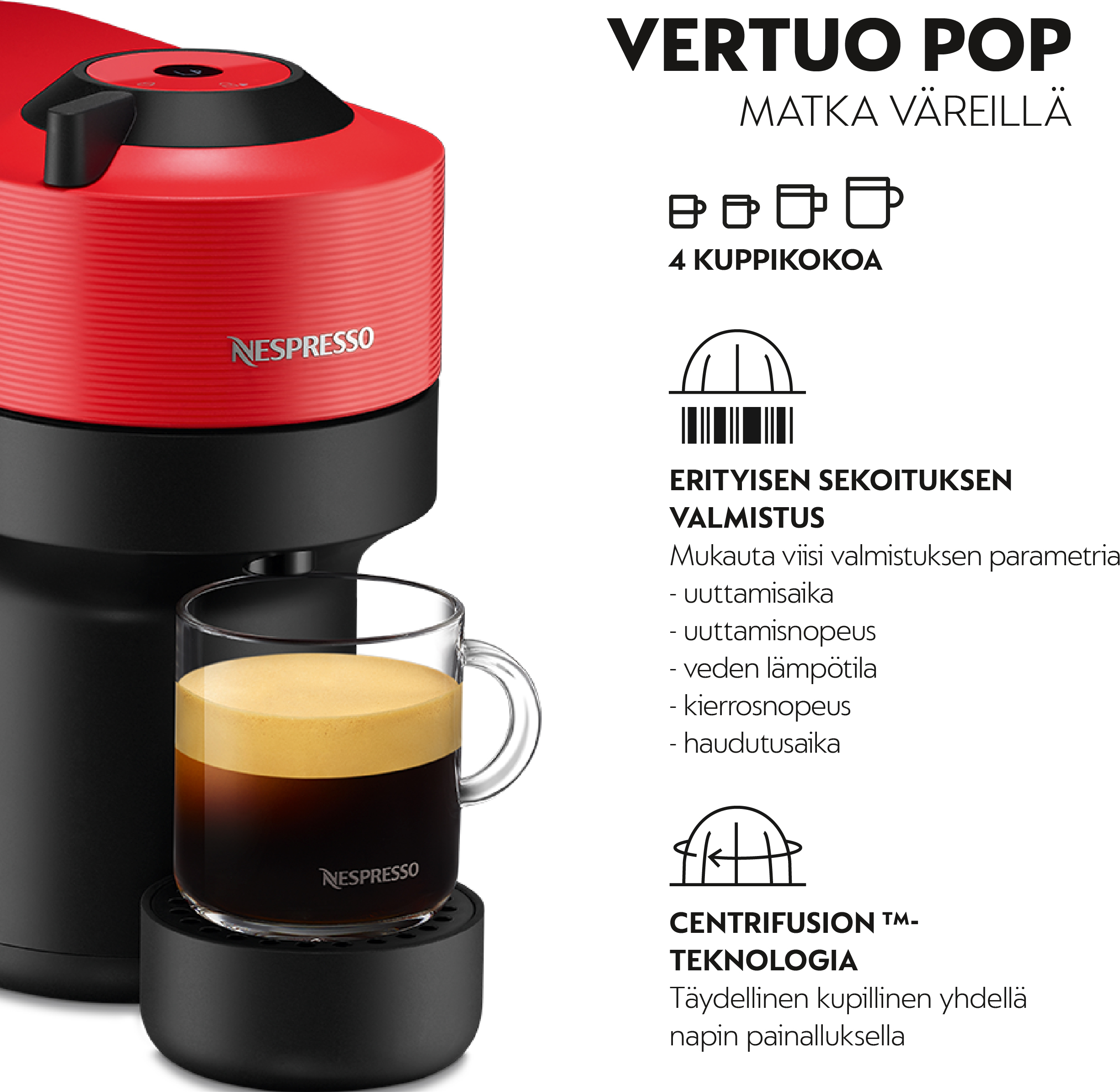 Nespresso Vertuo POP XN920510WP -kahvikapselikone, punainen/musta