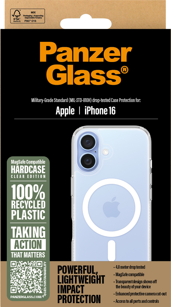 PanzerGlass HardCase Mag Safe -suojakotelo, Apple iPhone 16, kirkas