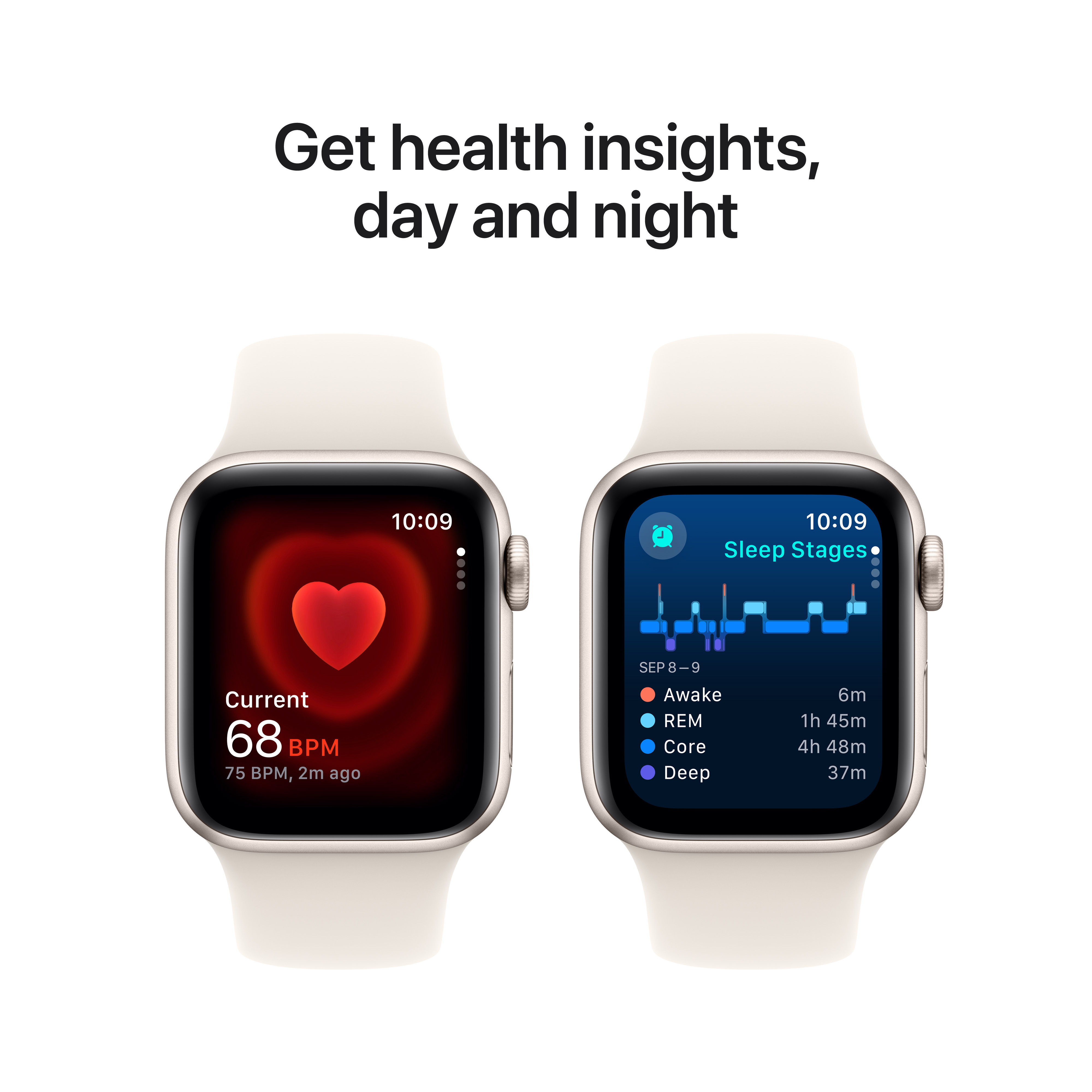 Apple Watch SE (GPS) 40 mm tähtivalkea alumiinikuori ja tähtivalkea urheiluranneke, M/L (MXEG3)
