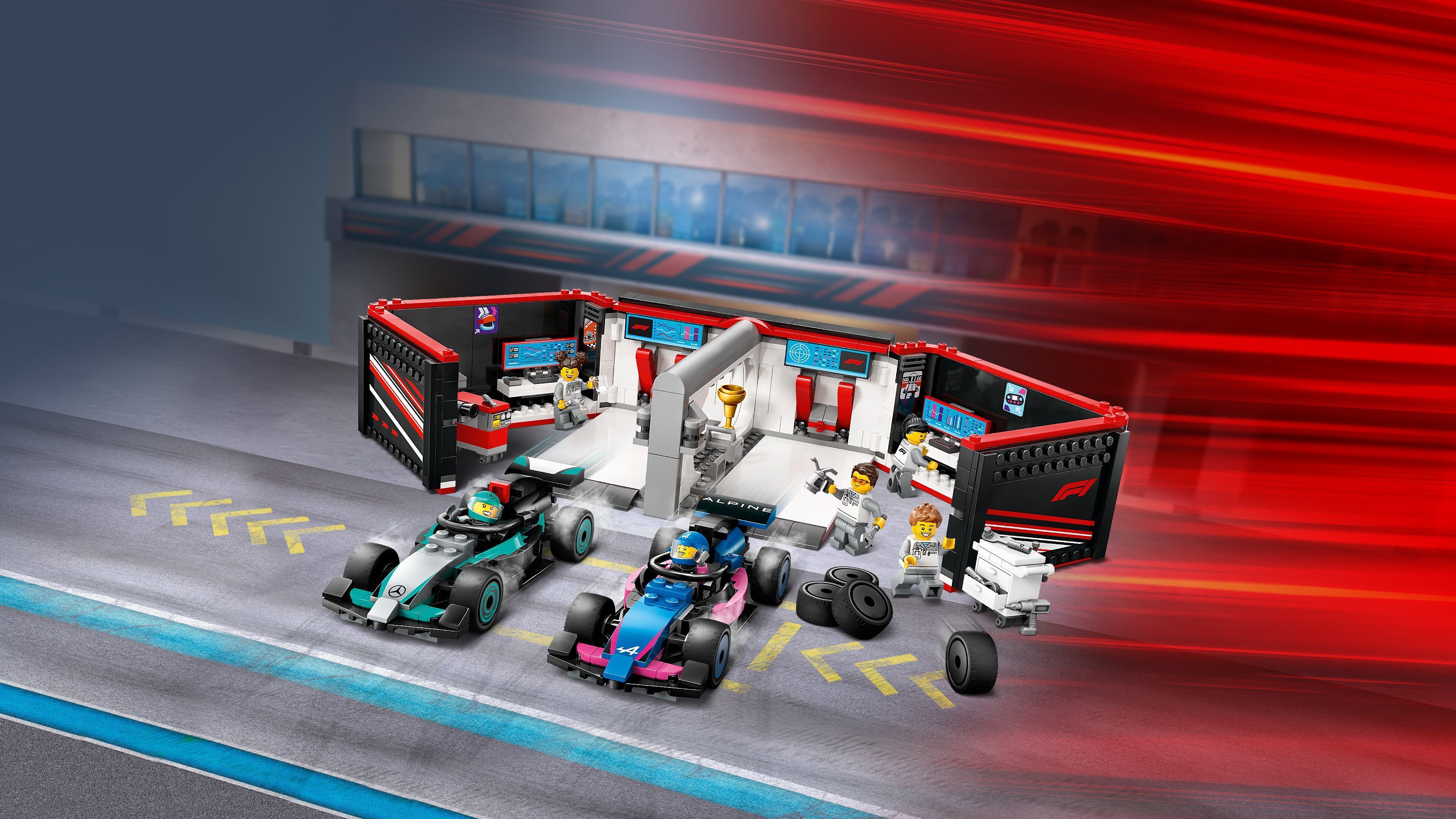 LEGO City 60444 – F1-talli ja Mercedes-AMG‑ ja Alpine-autot