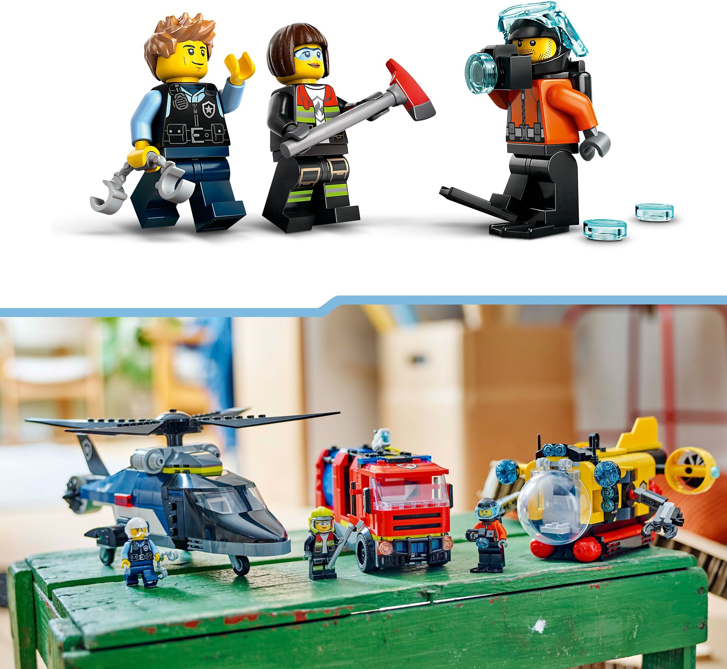 LEGO City 60462 – Helikopteri, paloauto ja sukellusvene yhdessä