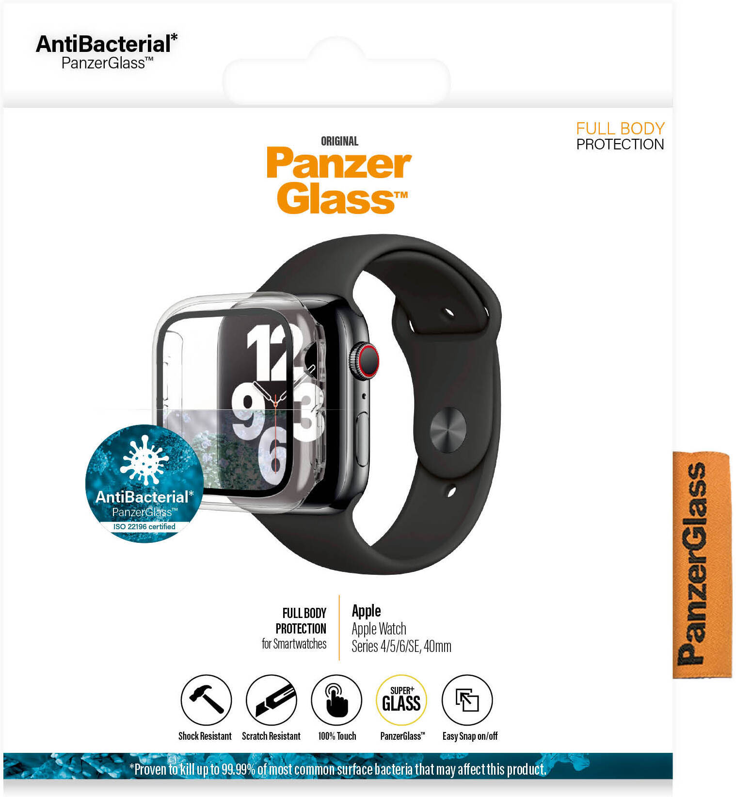 PanzerGlass Full Body -panssarilasi Apple Watch, 40 mm, kirkas