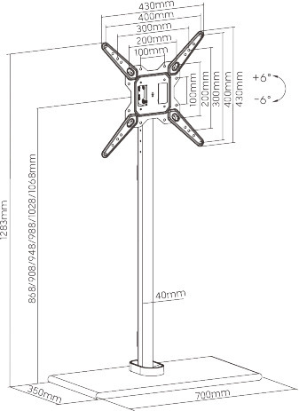 Mozi Monolith -lattiajalusta 23"-55" näytöille, valkoinen