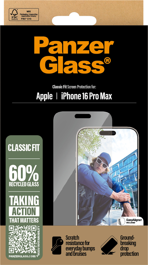 PanzerGlass Screen Protector Classic Fit -panssarilasi, Apple iPhone 16 Pro Max